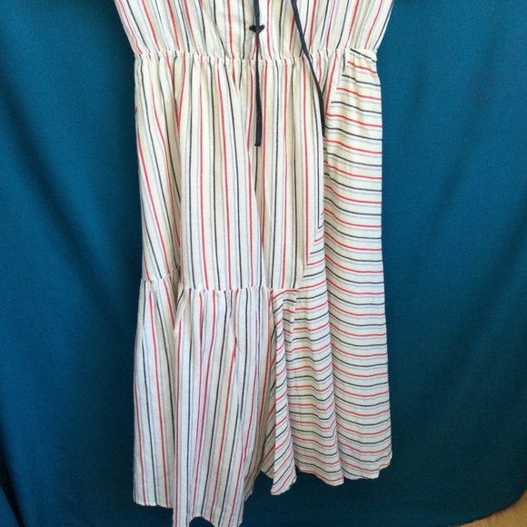 Current Air Dress Medium Los Angeles Cotton Lined Stripe Ruffles Midi Coastal - Picture 5 of 10